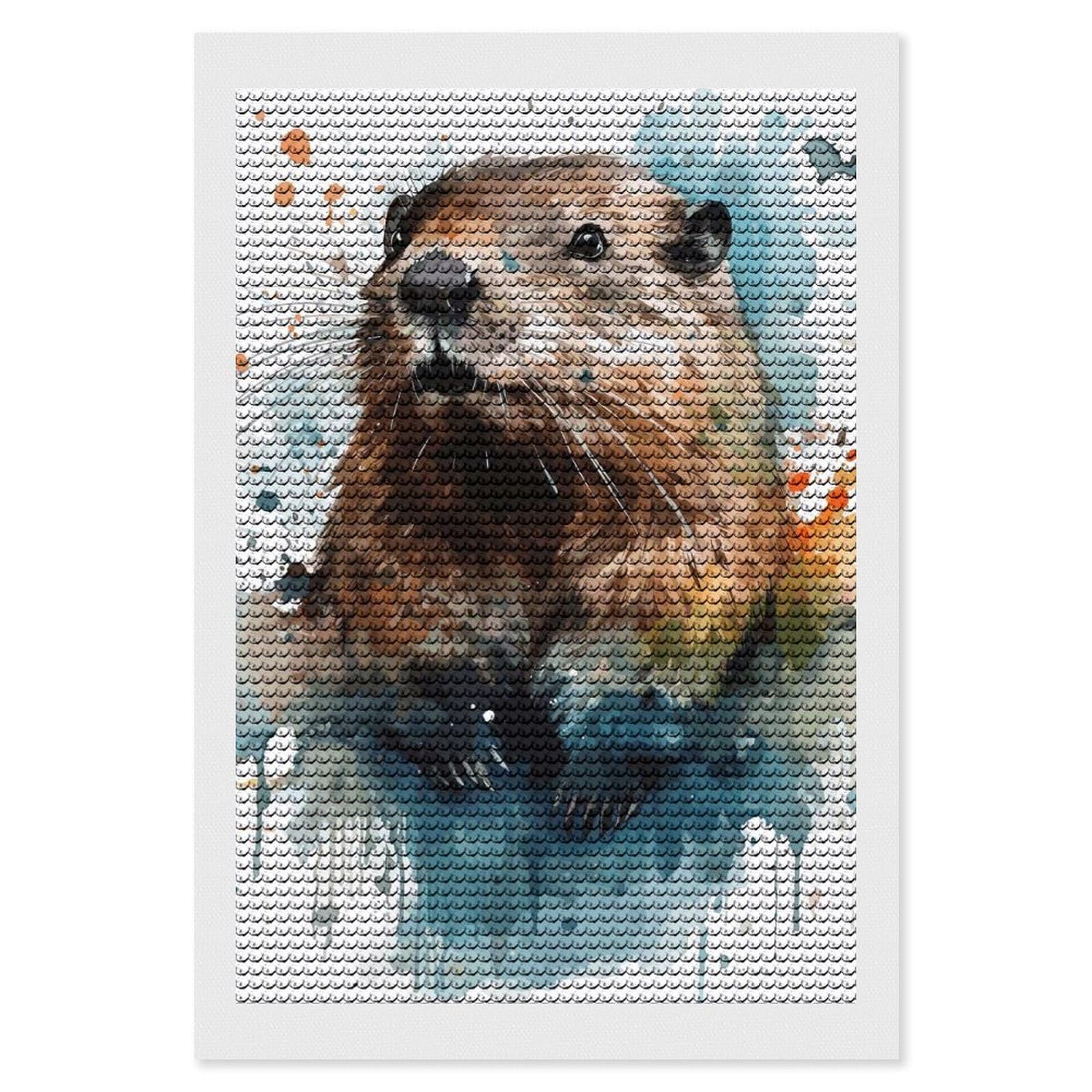 Junmoney Watercolor Beaver Portrait Crystal Diamond Art Kit 8"x12", Modern Decor, Boho Decor, Wall Art Gift, Decorative Artwork, Creative Hobby