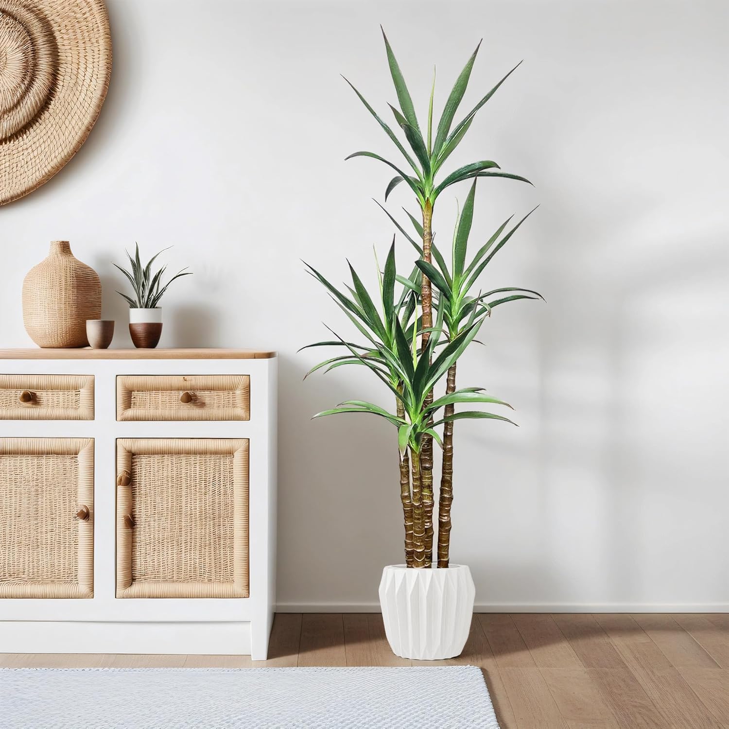 Artificial Trees 6Ft Faux Tree 4 Heads Agave Plant, Tall Fake Plant with Plastic Pot for Home Decor, Office Decor - Image 6