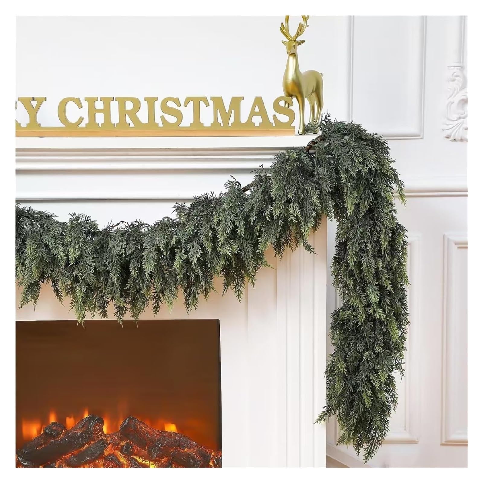 Guirnalda navideña Artificial de 1,8 m con densas Ramas de Cedro, Pino y ciprés, entrelazadas con ratán, Ideal for Decorar la repisa de la Chimenea y la Puerta.(270cm)