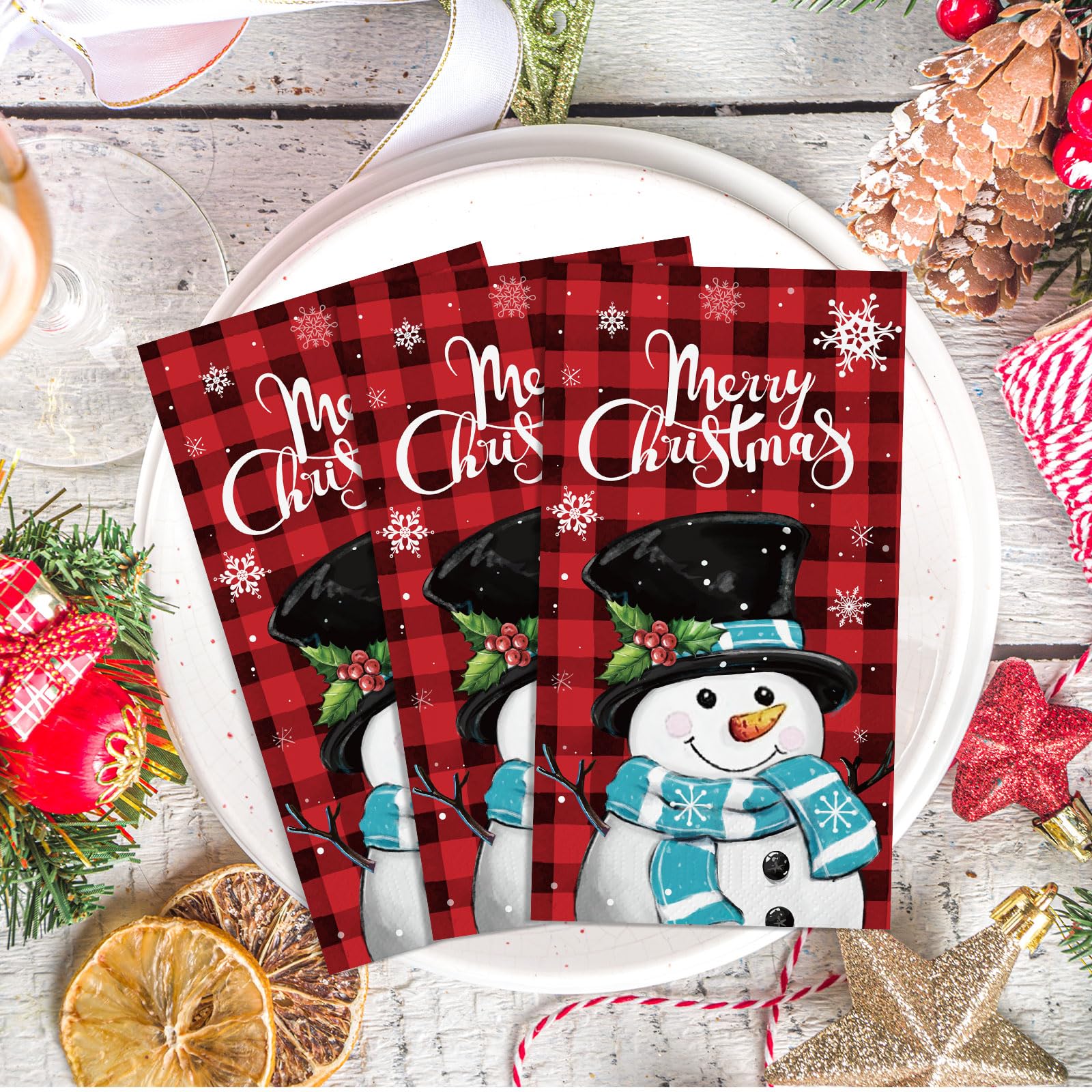 100 Weihnachtsservietten Mit Schneemann & Motiven – 3-lagig, 25x25 Cm Entfaltet, Für Festliche Tischdeko