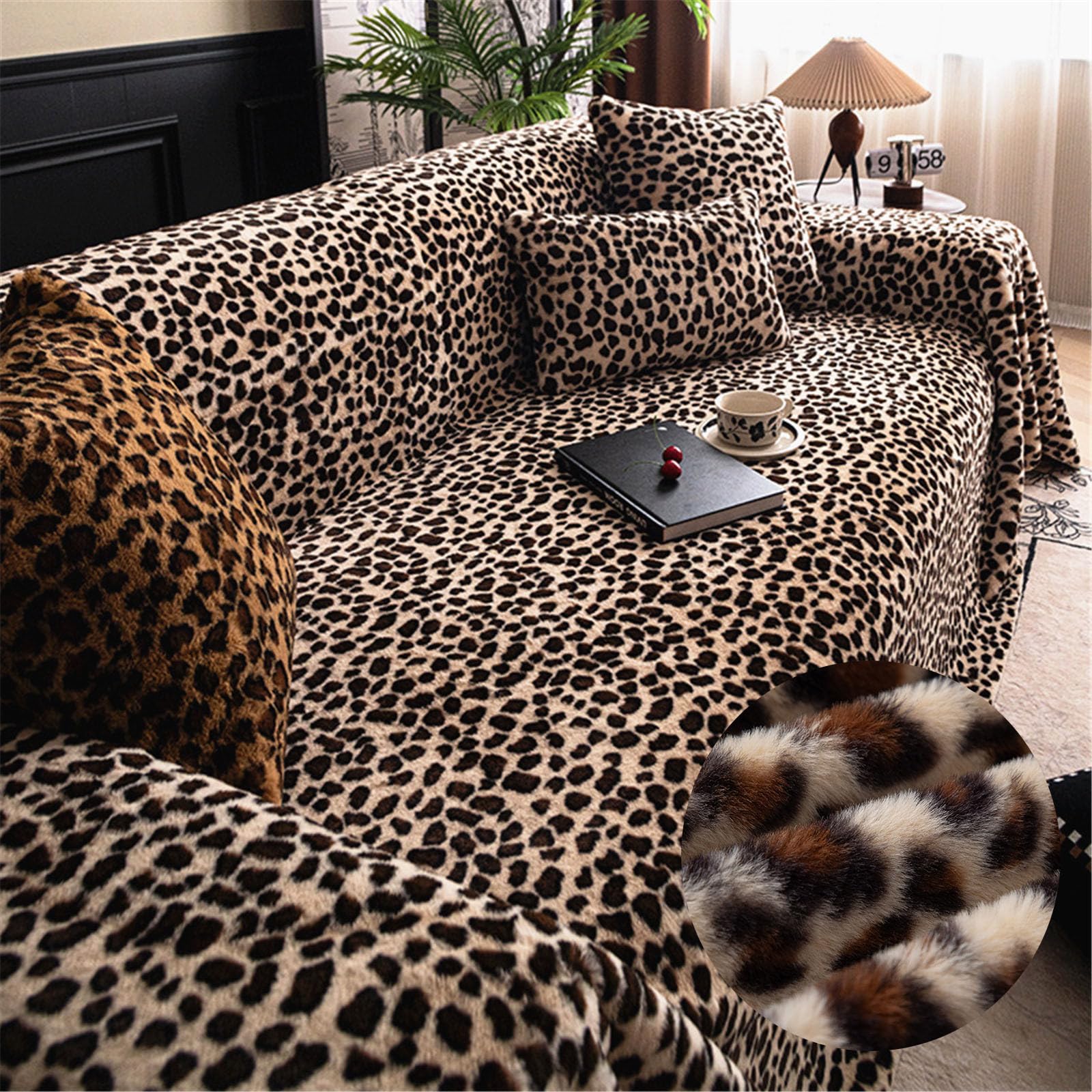 Fansu Winter Sofa Cover, Multipurpose Blanket Sofa Cover for 1, 2, 3, 4 Seater, Leopard Heat Plush, Protective Cover for Sofas, Blankets Foulard Comfortable, Universal Bedspread (180 x 130 cm, Khaki)