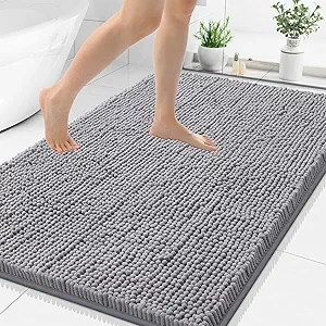 Smiry Luxury Chenille Bathroom Rugs 48x32, Extra Soft and Absorbent Shaggy Bath Mat, Machine Washable, Non-Slip Plush Carpet Runner for Tub, Shower, and Floor, Home Decor Accessories, Grey