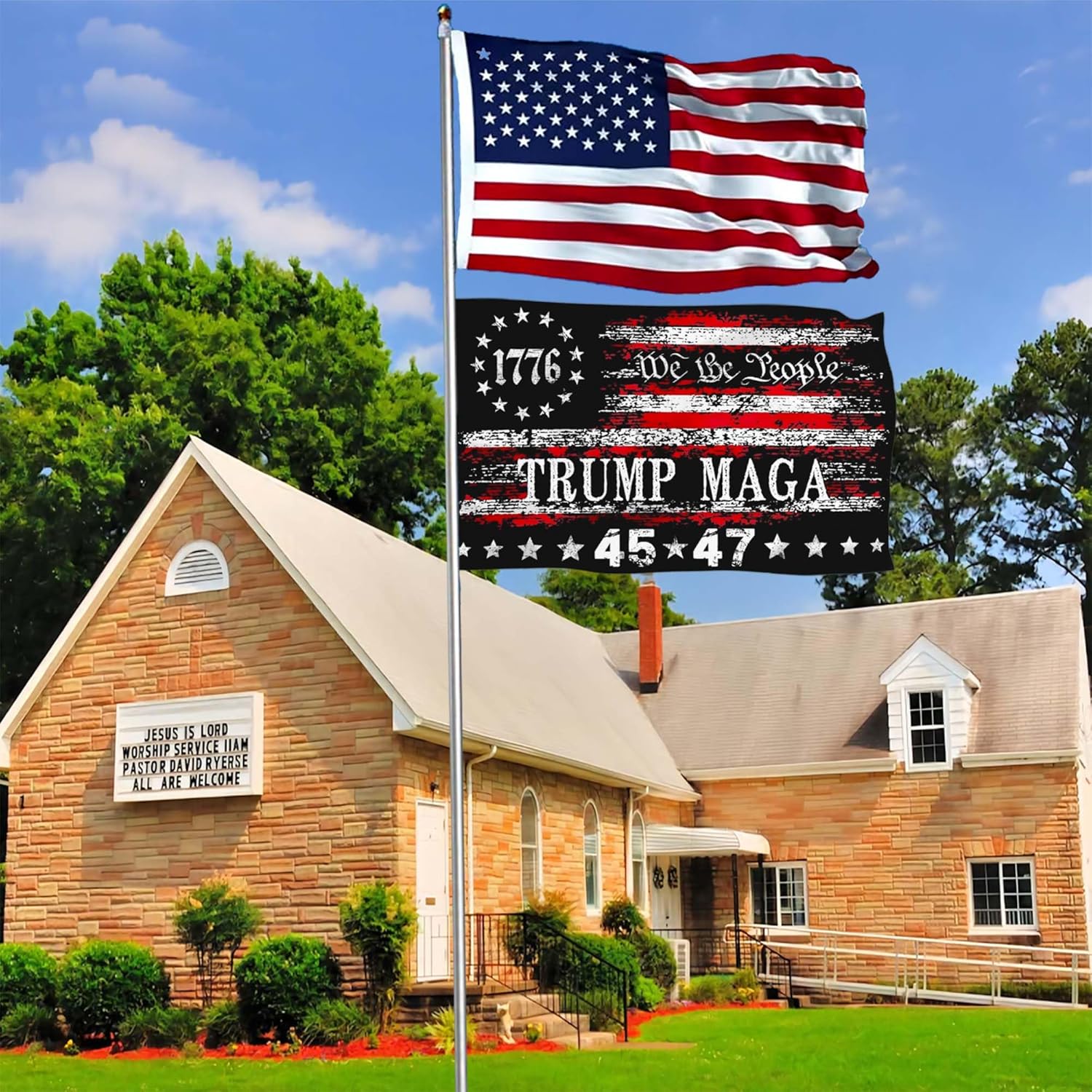3 Ply 45th 47th Trump Flag 3x5 Ft Outdoor Betsy Ross 4th of July We The People 1776 Patriotic American Flags for Outside Bedroom Room Double Sided Yard House Decorations Banner