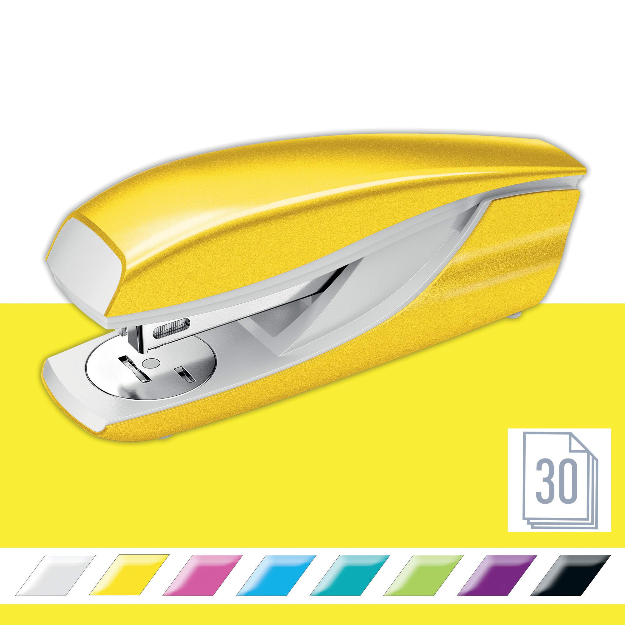 Petrus Heftgerät aus Metall, Heftklammern, 30 Blatt, ergonomischer Metallkörper, Wow-Reihe, 626832 - Gelb