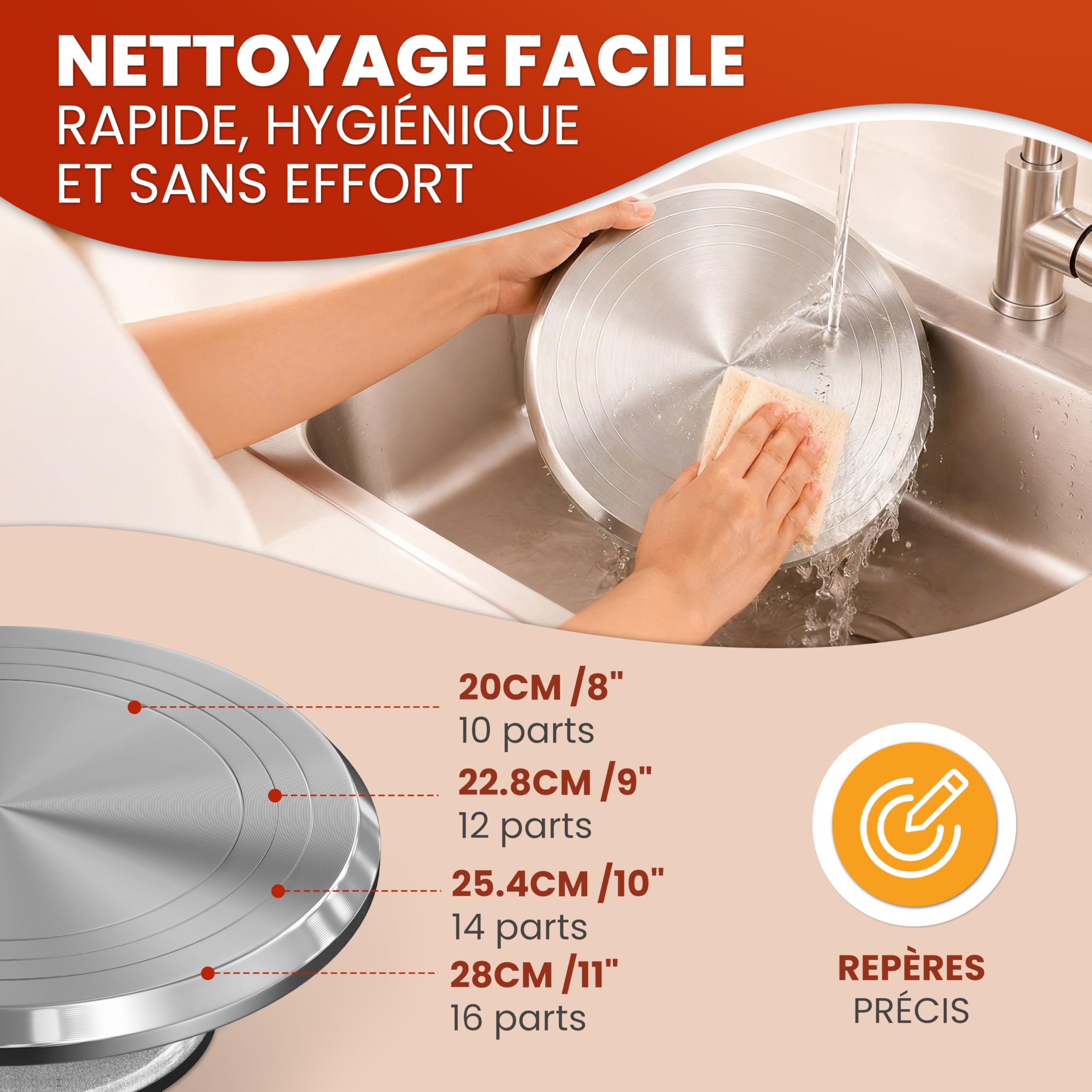 Plateau tournant pâtisserie en aluminium de qualité | Plateau tournant gâteau 30 cm avec fond antidérapant | Précis et stable | Ustensiles pâtisserie professionnels