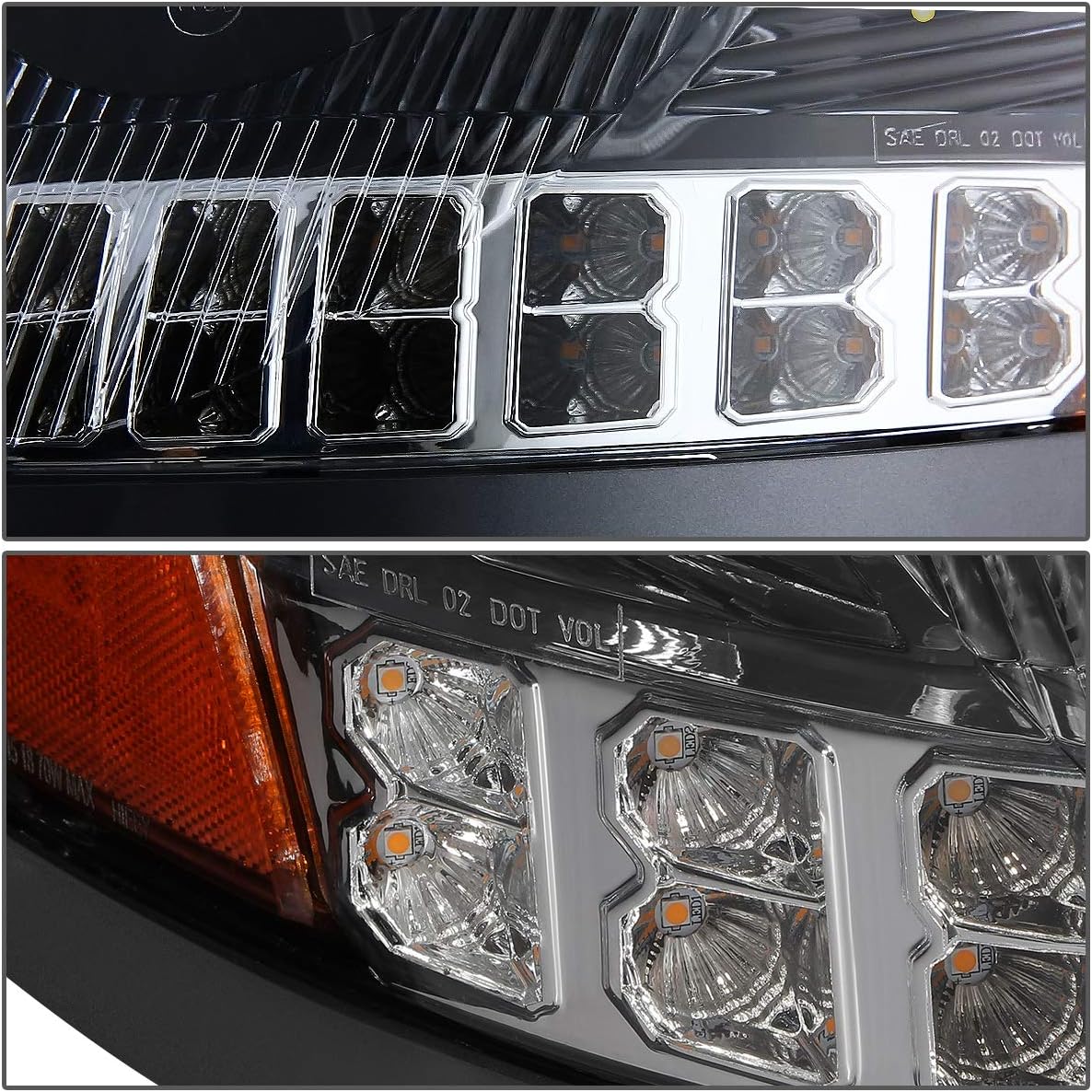 Auto Dynasty Dual LED Halo DRL Sequential Turn Signal Projector Headlights Compatible with Volvo VN VNL 300 400 430 630 740 04-18, Black Housing