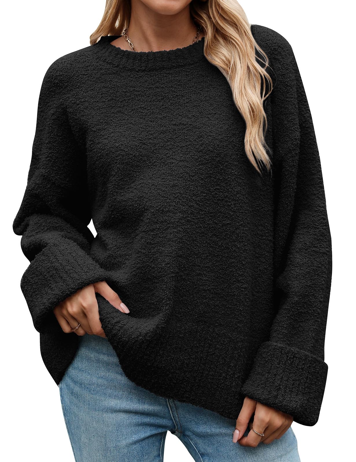 heekpek Maglione Donna Invernale Girocollo Caldo Maglia Donna Manica Lunga Morbido Casual Sciolto Maglione a Maglia Oversize Tops Autunno