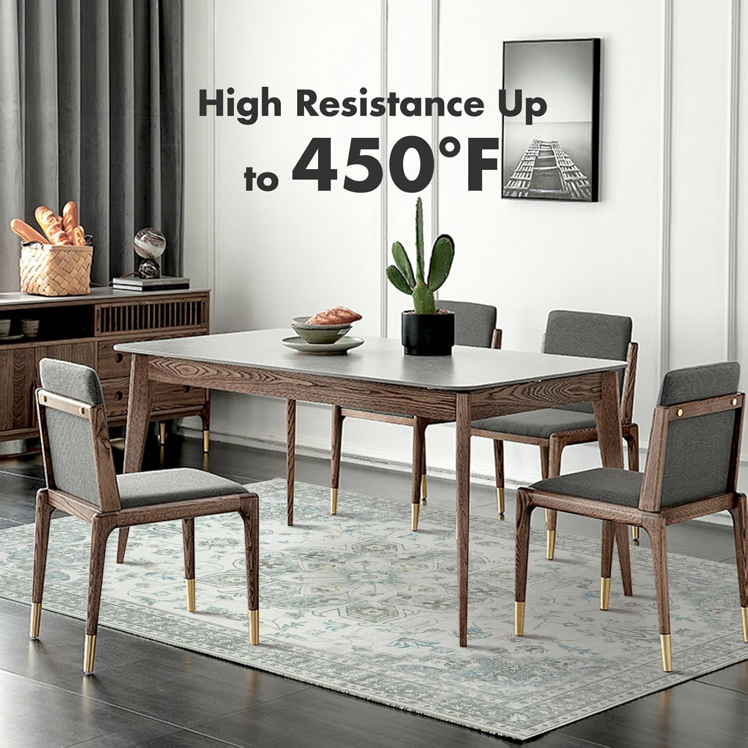 5x7 Soft Washable Area Rugs for Living Room and Bedroom, Non-Slip Stain Resistant Indoor Carpet, Cozy Floor Mat for Dining Room, Office, Under Table​Stain Resistant Green Floral