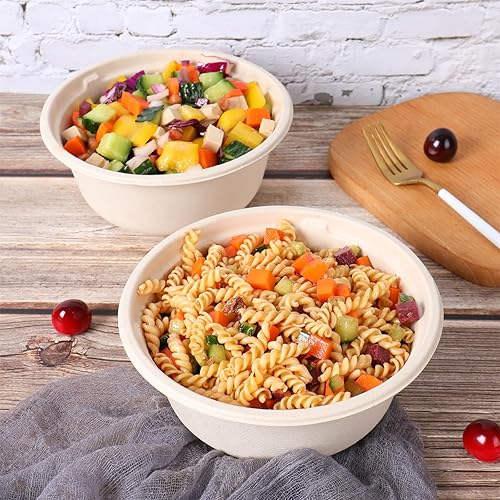 Miniatura 3 de Ensaladeras desechables de 37 onzas con tapas, cuencos de papel de fibra de caña de azúcar, recipientes para alimentos, fibras vegetales, aptos para