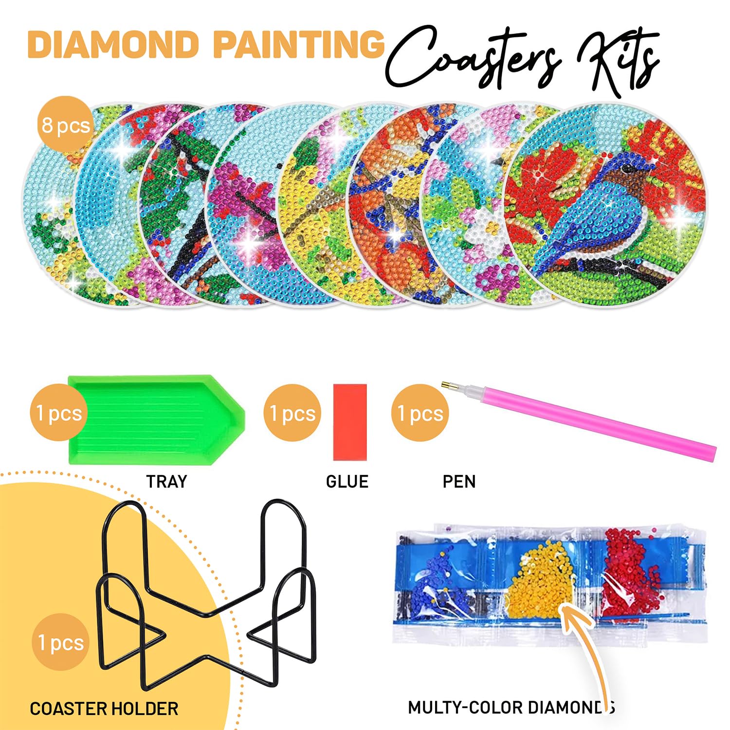 Goerpn 8 Pcs Diamond Painting Coasters Kit With Holder,DIY Diamond Art Coasters Full Drill - View #12