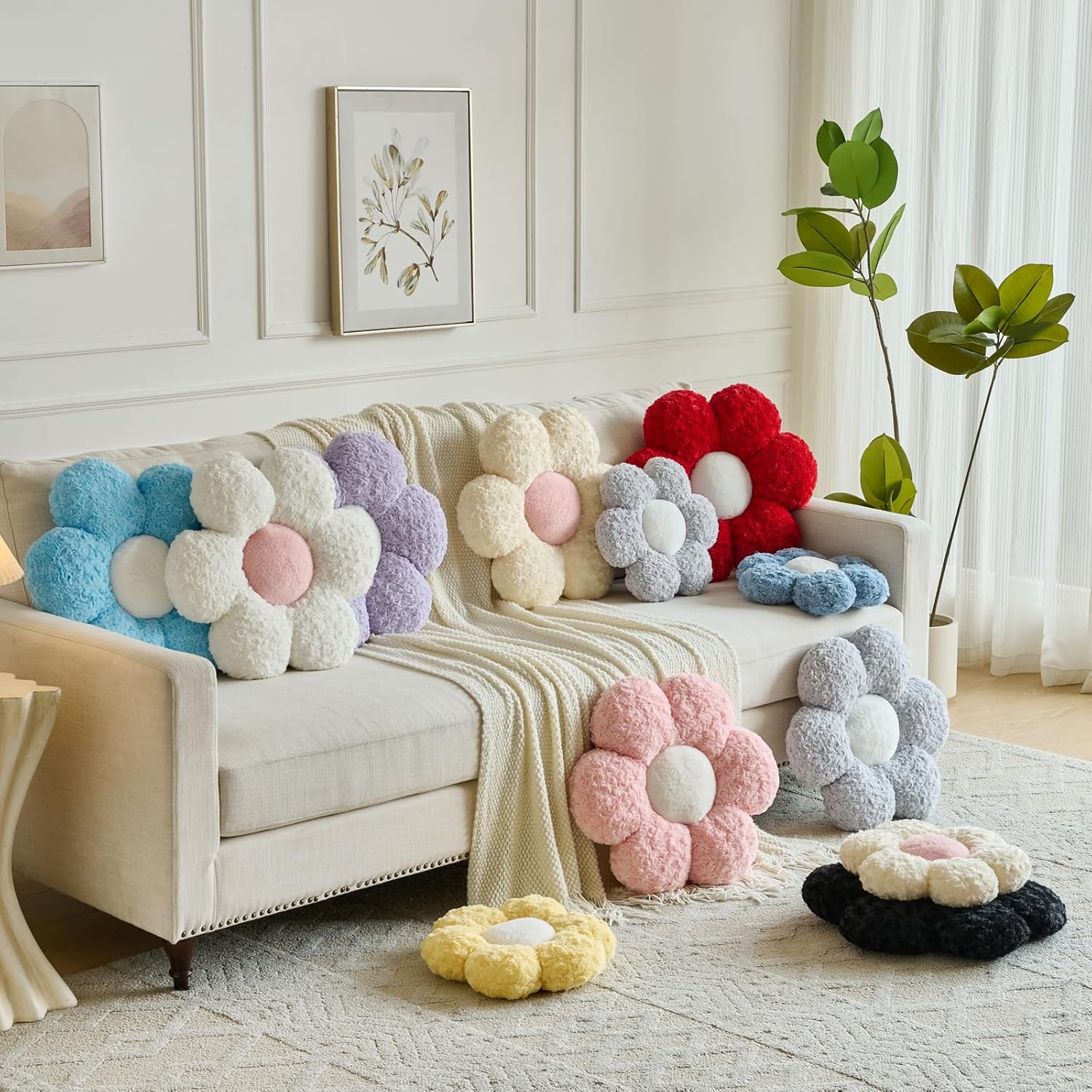 Flower Pillows, Decorative Throw Pillow with Soft Plush for Couch, Flower Shaped Pillow Home Decor Daisy Pillow for Bed (Grey Blue, 14.9 Inches) - Image 7