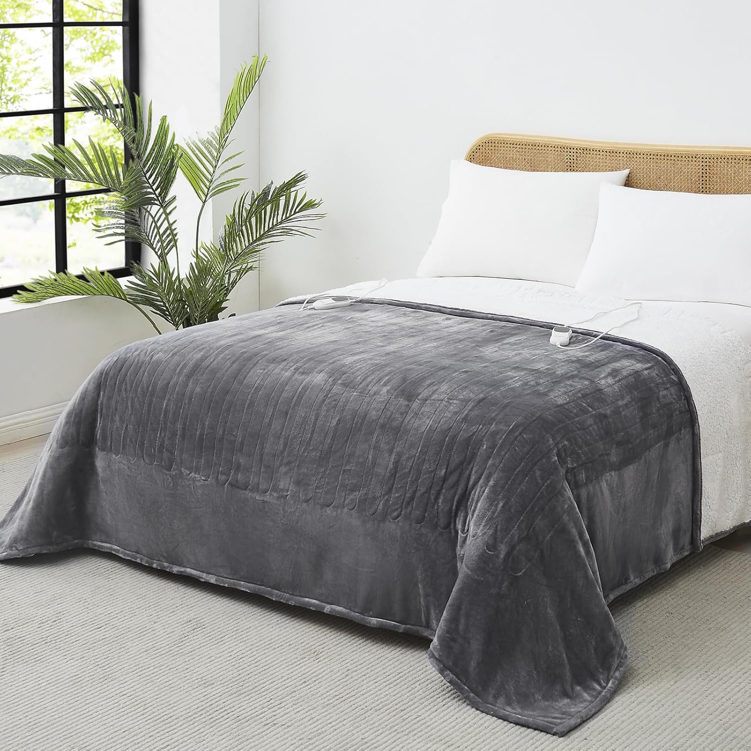 JKMAX Electric Heated Blanket Twin - 62"x84" Heating Electric Blanket Twin Size for Bed 10 Heat Setting 5 Levels Auto-Off Overheat Protection Ultra Soft Flannel Sherpa Electric Blanket ETL Certified