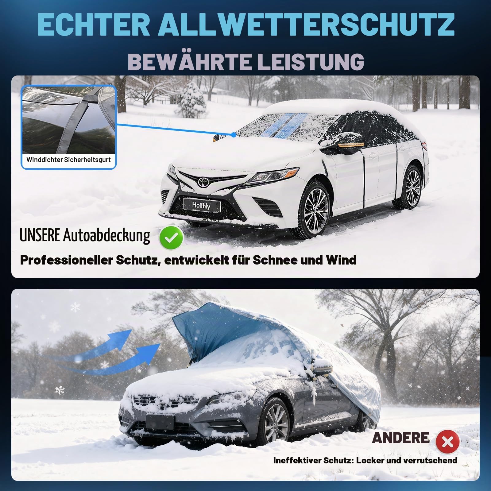 Halbgarage für Auto Winter,PKW Halbgarage Oben Wasserdicht Atmungsaktiv Autoabdeckung,Abdeckplane Halbabdeckung für Schnee Regen Staub Schutz.Faltgarage für Limousine.(bis zu 470 cm)