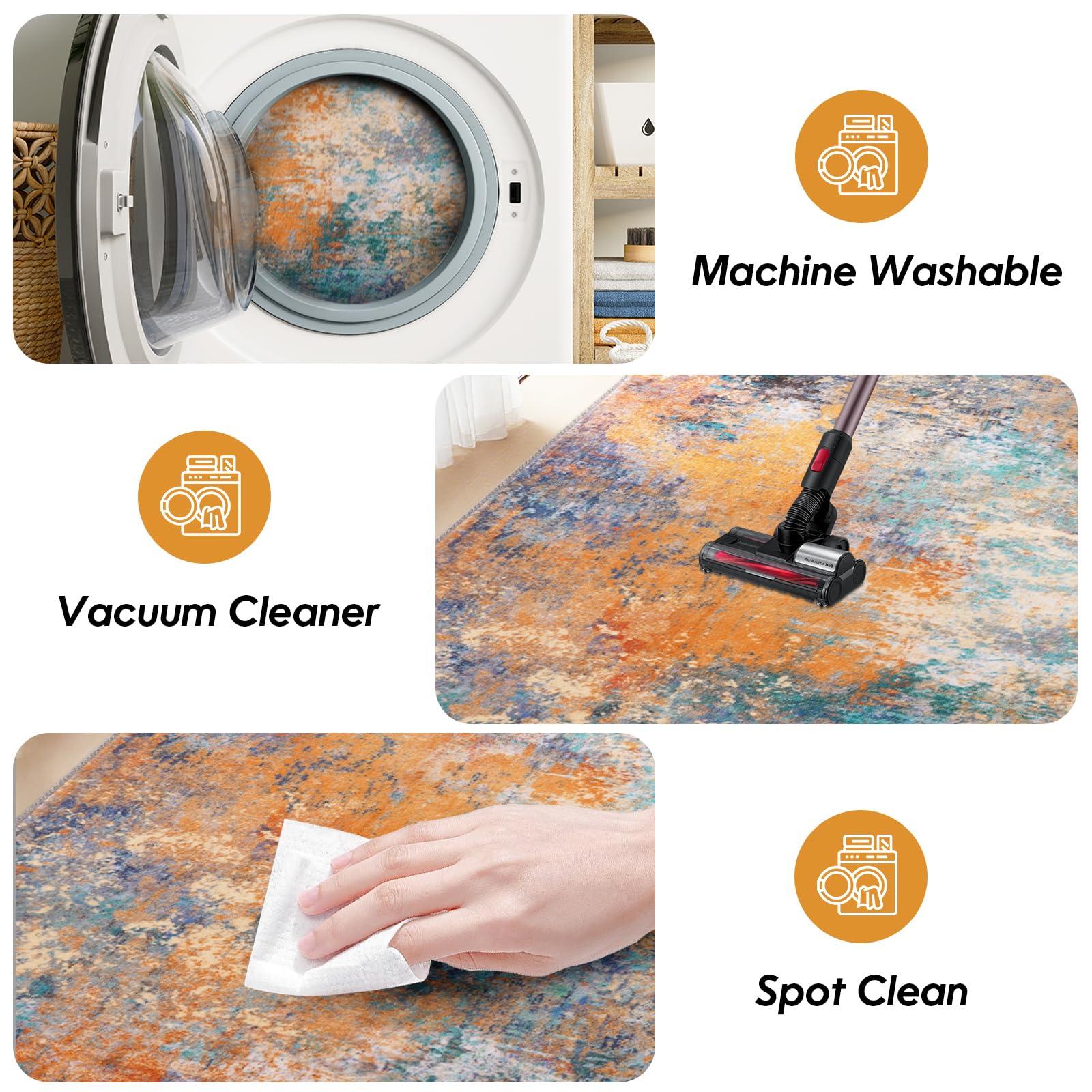 Modern Blau gelb Teppich groß 200x300 - abstrakt Kurzflor Teppich -Weich rutschfest Waschbarer für Wohnzimmer Schlafzimmer Esszimmer Büro