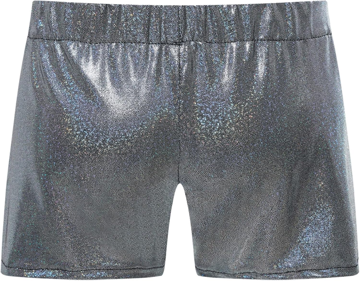 Kids Girls Metallic Shiny Jazz Hip Hop Dance Shorts Elastic Waistband Shorts for Cheerleading Performing