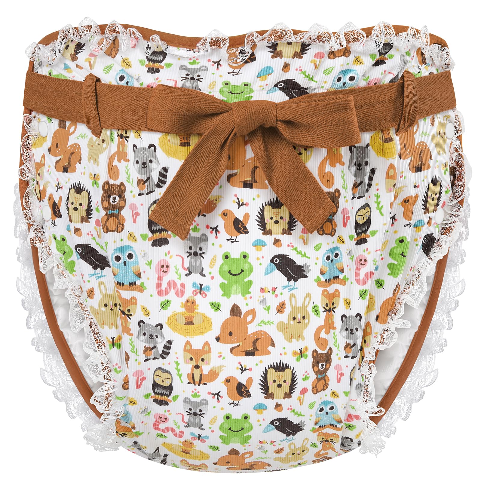 Littleforbig Cotton Adult Ribbon Omutsu Diaper Wrap Cover Washable Adjustable Reusable Waterproof - Forest Animals XL