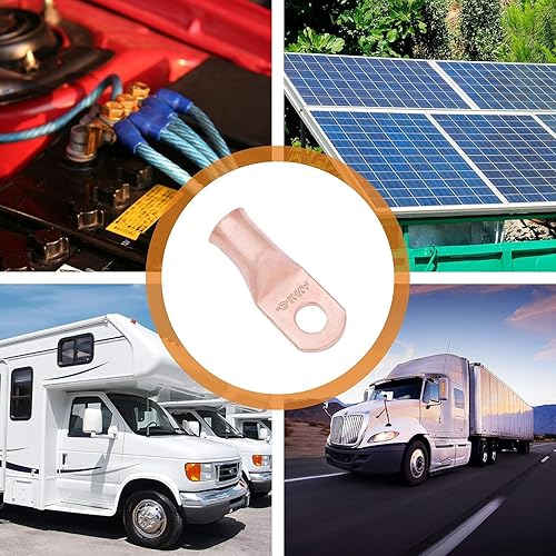 Miniatura 14 de SELTERM - 2 terminales de anillo resistentes para cable de batería, calibre 4 AWG, pernos de 3/8 pulgadas, terminales de calibre 4, ojales de cobre