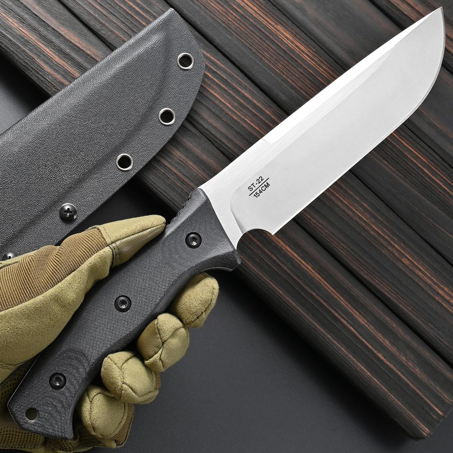 Sitivien ST22 Fixed Blade Knife 154CM Stainless Steel Blade Micarta Handle Full Tang EDC Tool Straight Knife for Working Camping Survival(Silver)