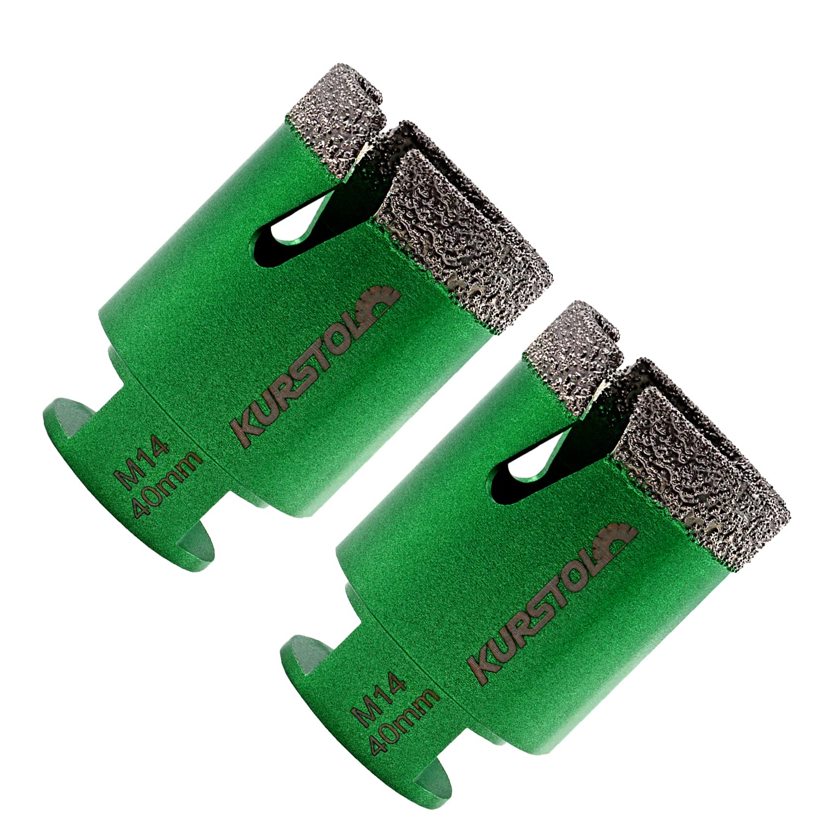 KURSTOL Diamond Core Drill Bits - 2pcs 40mm with M14 thread Tile Hole Saws for Dry Drilling Porcelain Ceramic Tile Granite Marble Stone Vacuum Brazed Diamond Drill Bit