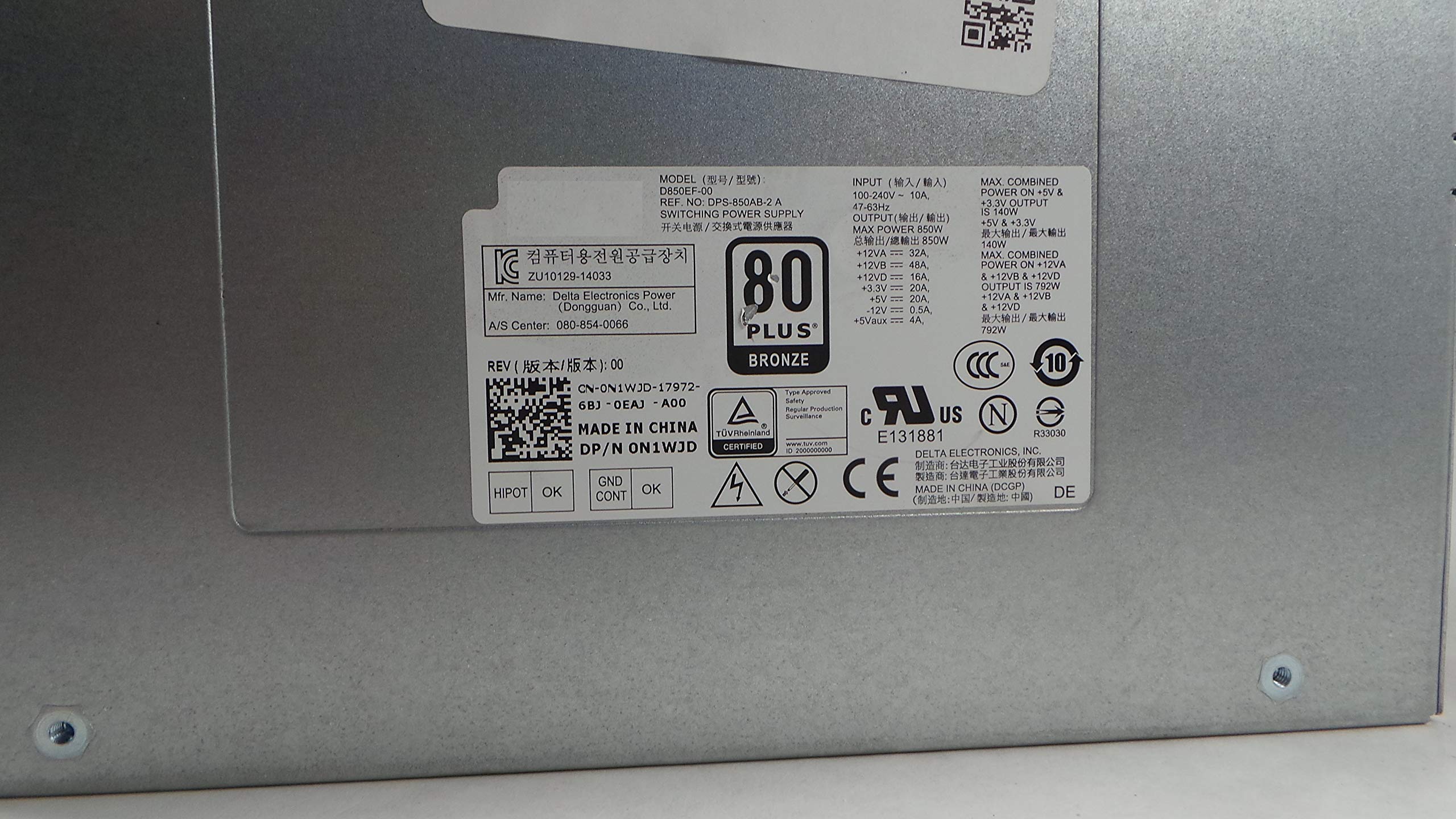 850W Modular Power Supply NO-Harness Fits Dell N1WJD 48Y6D Alienware Aurora R5 R6 Model Numbers: D850EF-00, DPS-850AB-2A, 0N1WJD, 048Y6D