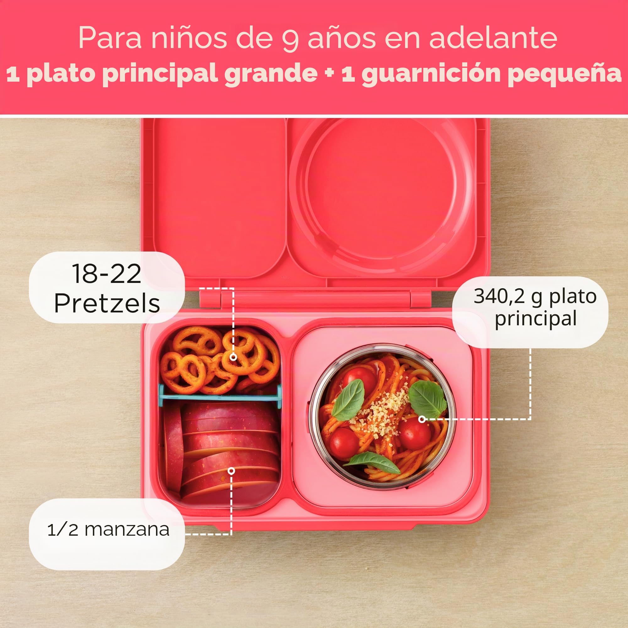 Omie OmieBox UP - Lonchera bento para niños, lonchera aislada, a prueba de fugas, tarro térmico con aislamiento al vacío, bolsa de hielo más fresca, 2 compartimentos (rosa cereza)