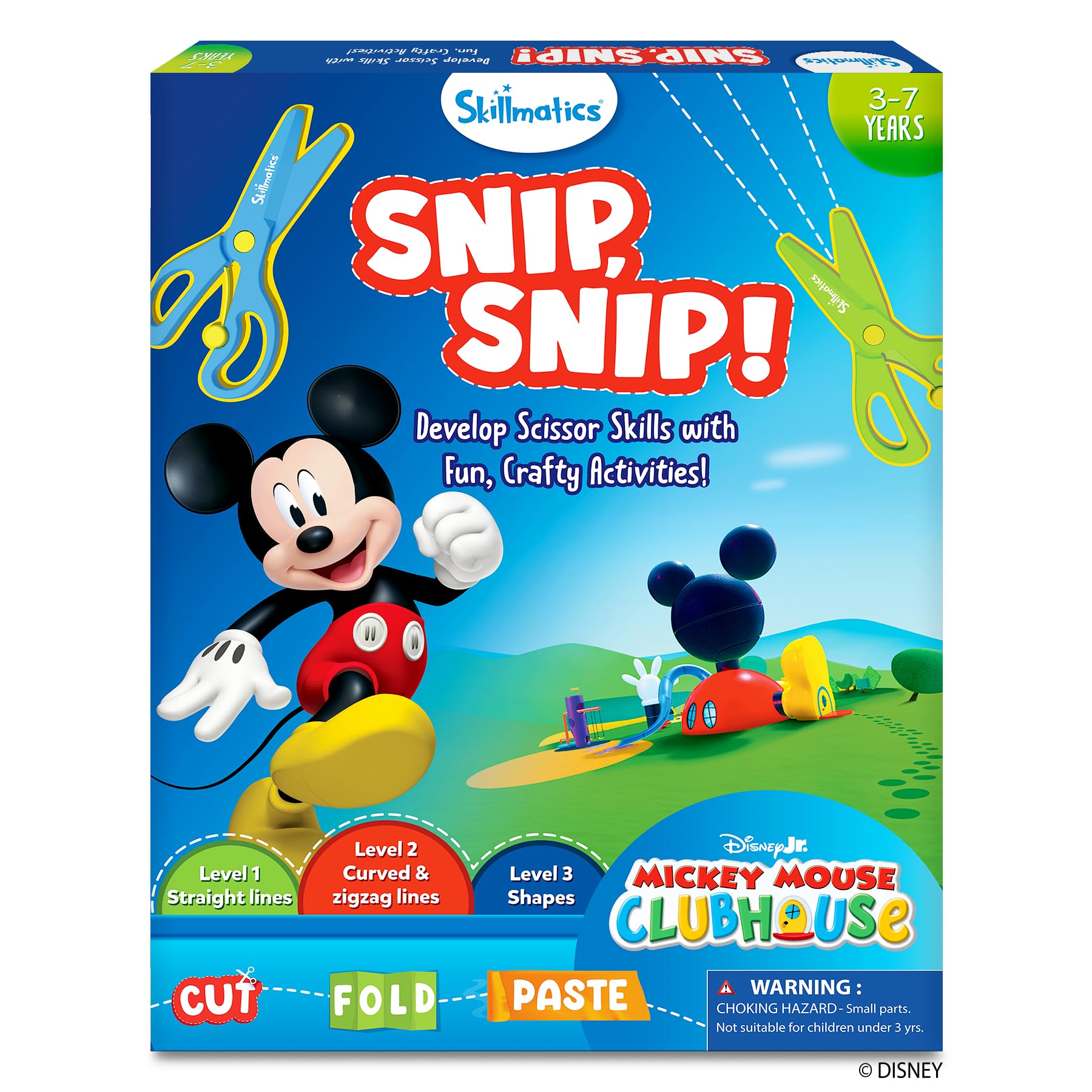 Skillmatics Scissor Skills Activity Book - Snip Snip Mickey Mouse Clubhouse, 25 Fun Cutting & Creative Activities, 2 Child-Safe Scissors, Fine Motor Skills Craft Kit, Gifts for Kids Ages 3, 4, 5, 6, 7