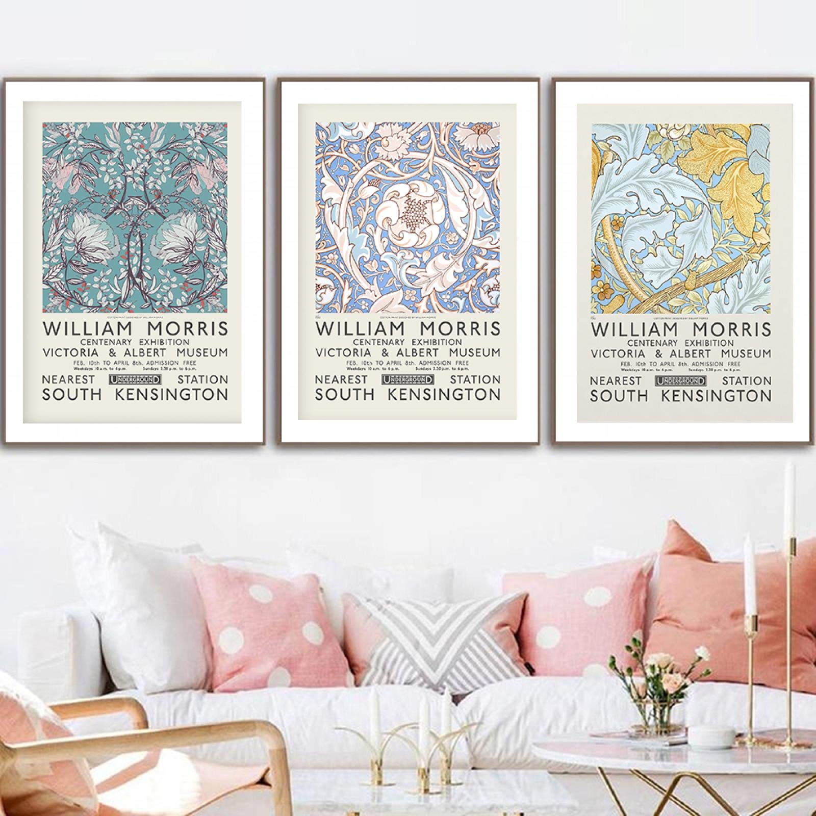 Tongda Decor William Morris Stampa su Tela Il Victoria and Albert Museum Exhibition Poster London Underground Art Nouveau Pittura Decorazione Della Parete 90x70cmx3pcs Senza Cornice