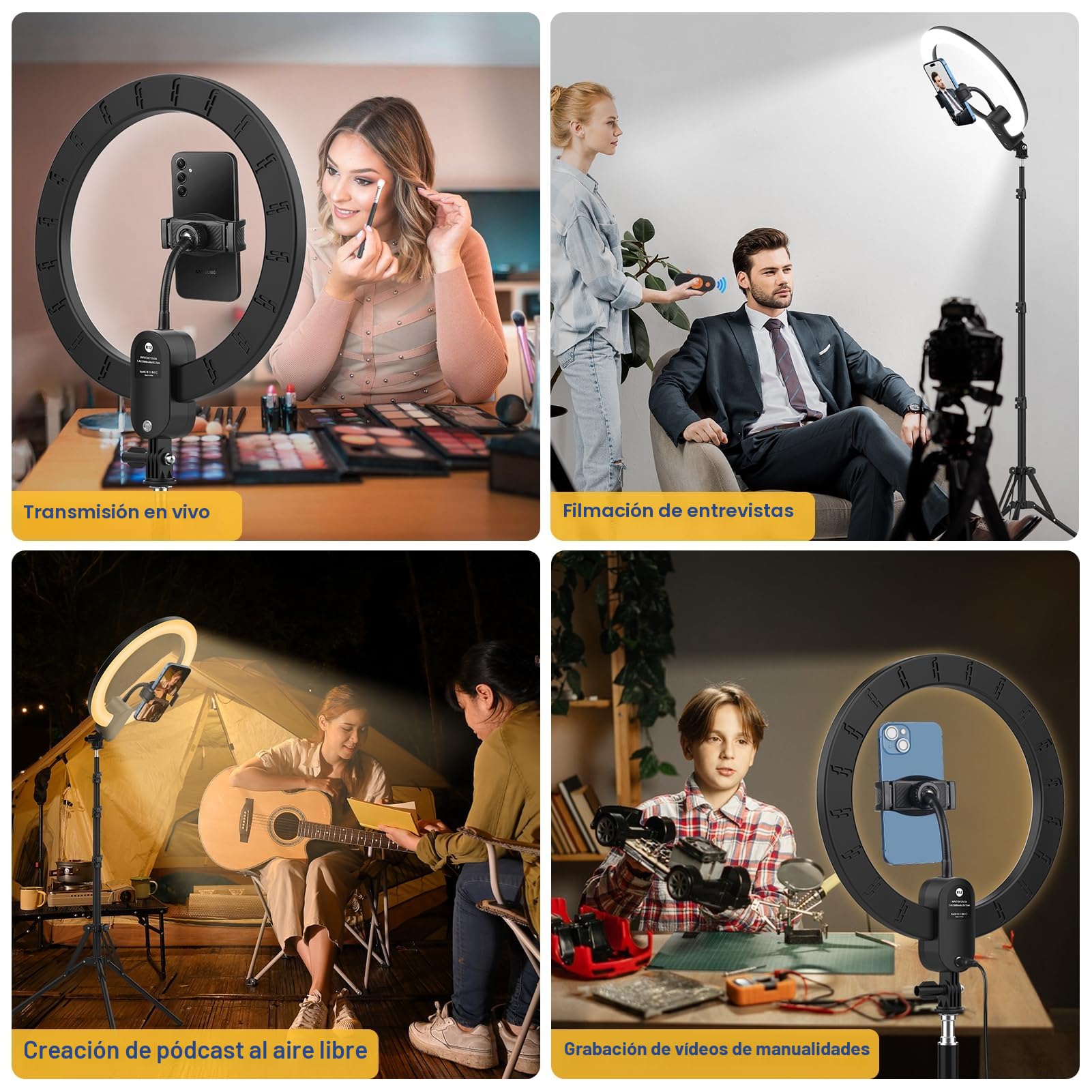 Unicucp 12" Aro de Luz con Tripode, Anillo de Luz LED Profesional para Movil con batería de 2800 mAh, Ring Light con Control Remoto para TikTok, Maquillaje, Selfie, Youtube, Fotografía, Twich Live