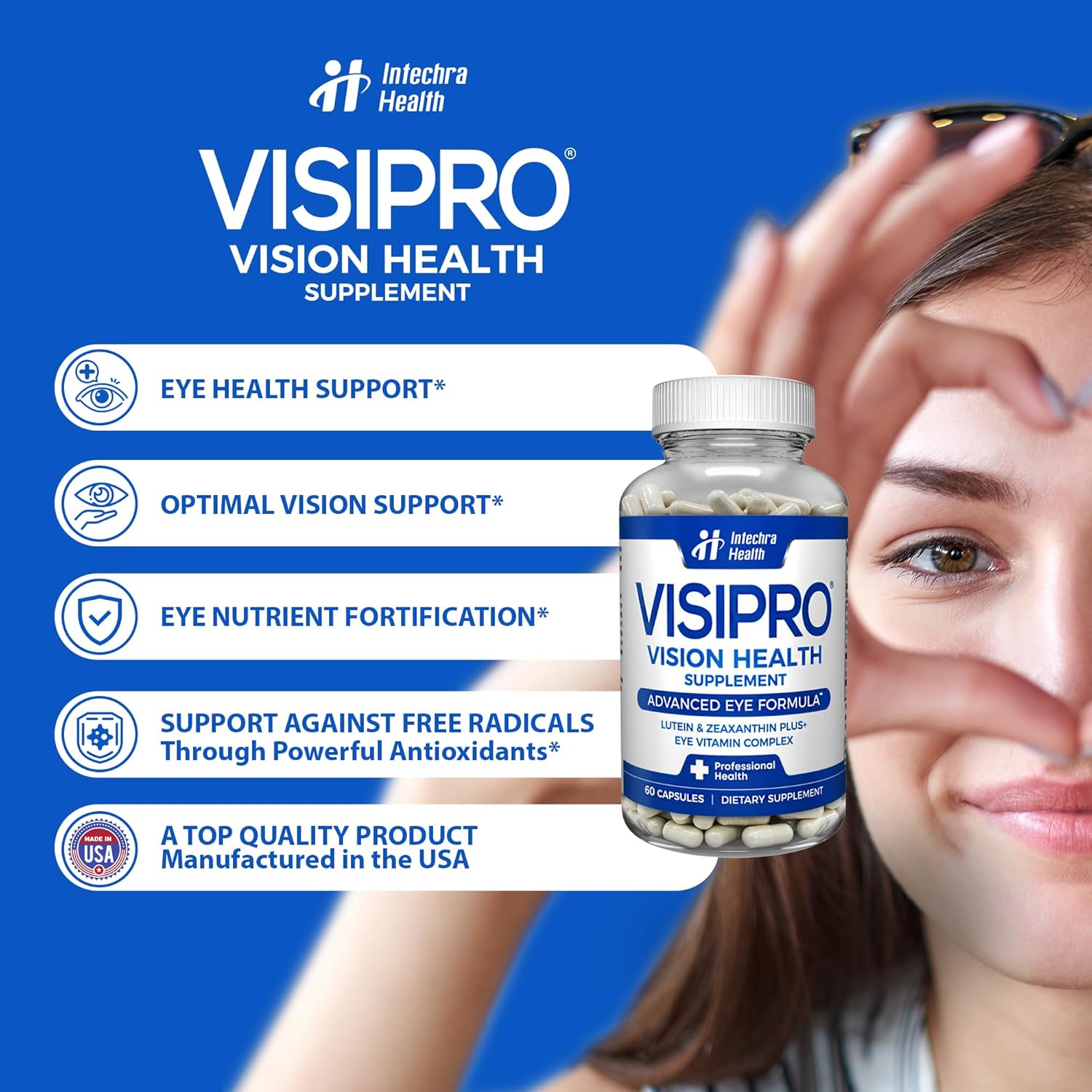 VISIPRO® 20-20 New Vision Health Supplement - Advanced Eye Vision Vitamins for Complete Eye Health, Vision Support & Macular Free Radical Defense - 60 Veggie Caps