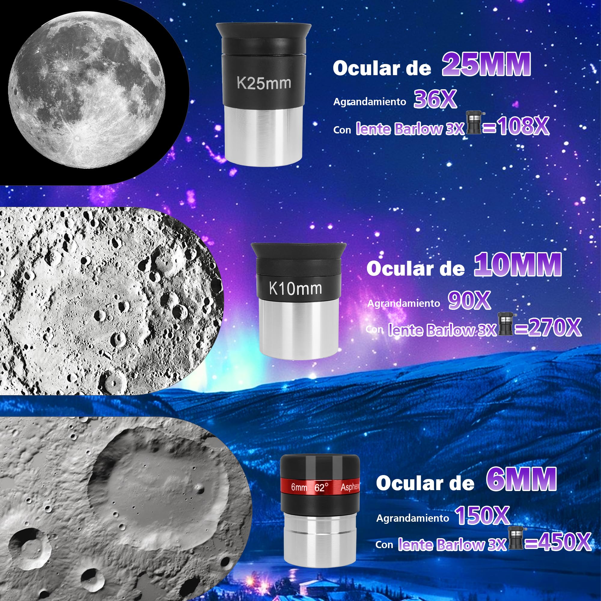 HETEKAN Telescopio Astronómico 90/900mm, Telescopio Refractor para Adultos y Principiantes, 36X-450X, con Trípode de Acero Inoxidable y Adaptador de Teléfono