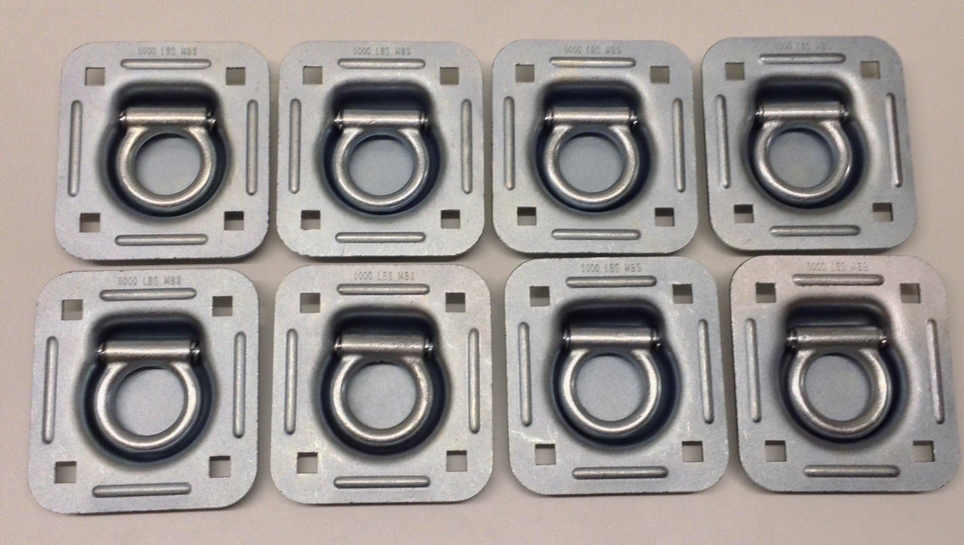 AK Garage 8pk Recessed D-Ring Tie Down Brackets 4" x 4" Quad Trailer Cargo 5,000 lbs MBS Heavy Duty Commercial Grade Powder Coated Steel D-Ring Recessed Style Wall Mount Brackets