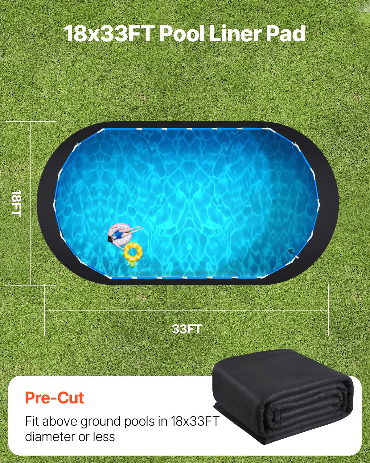VEVOR Ovale Rivestimento per Piscina, Rivestimento per Piscine Fuori Terra, Tappetino Piscina Extra Spesso, Materiale Tessuto Durevoli Sottofondo, 548 x 1006 cm 180 g/m² Nero 9,4 kg