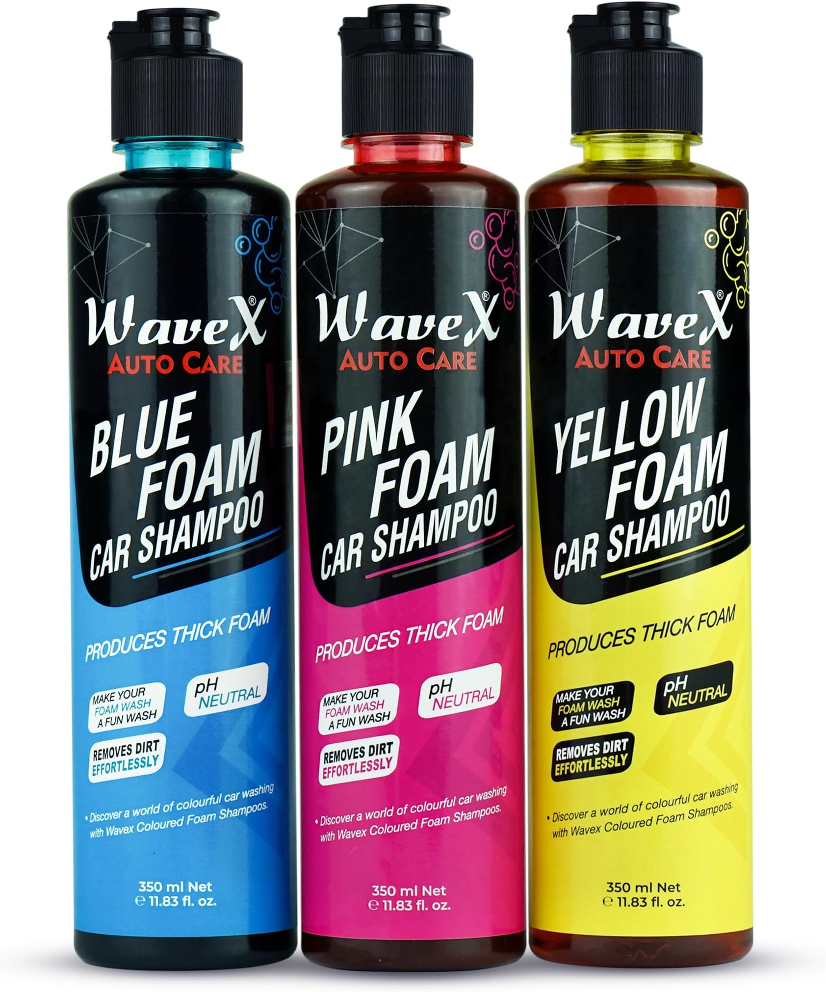 WaveX Colour Foam Car Shampoo Combo | Consists of Blue, Yellow and Pink Colour Shampoos