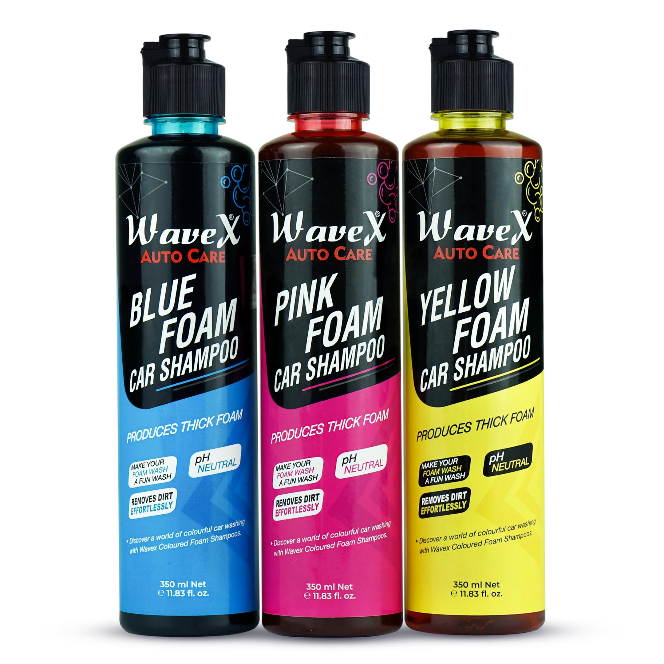 WaveX Colour Foam Car Shampoo Combo | Consists of Blue, Yellow and Pink Colour Shampoos