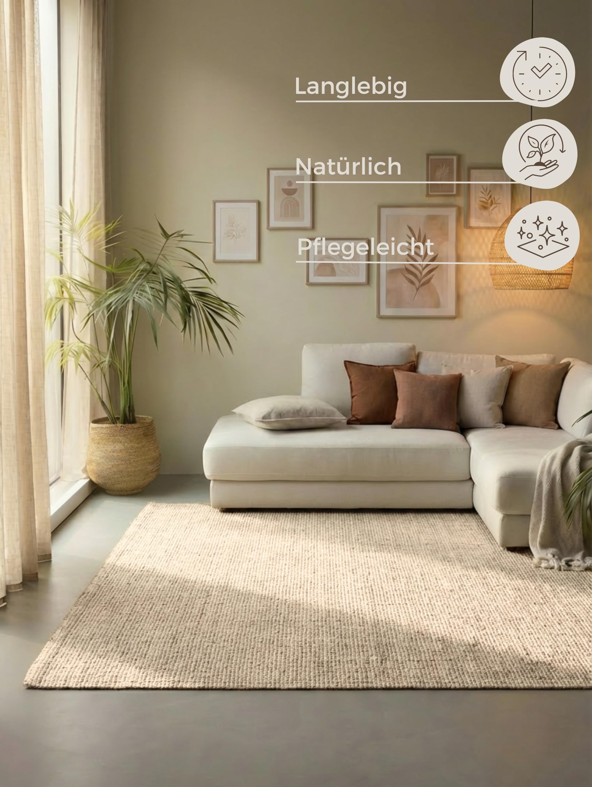 Hanse Home Jute Teppich – Natur Wohnzimmerteppich aus 100% Jute - Handgewebt & Natürlich – Boho Naturfaser Juteteppich für Wohnzimmer – Bild 2