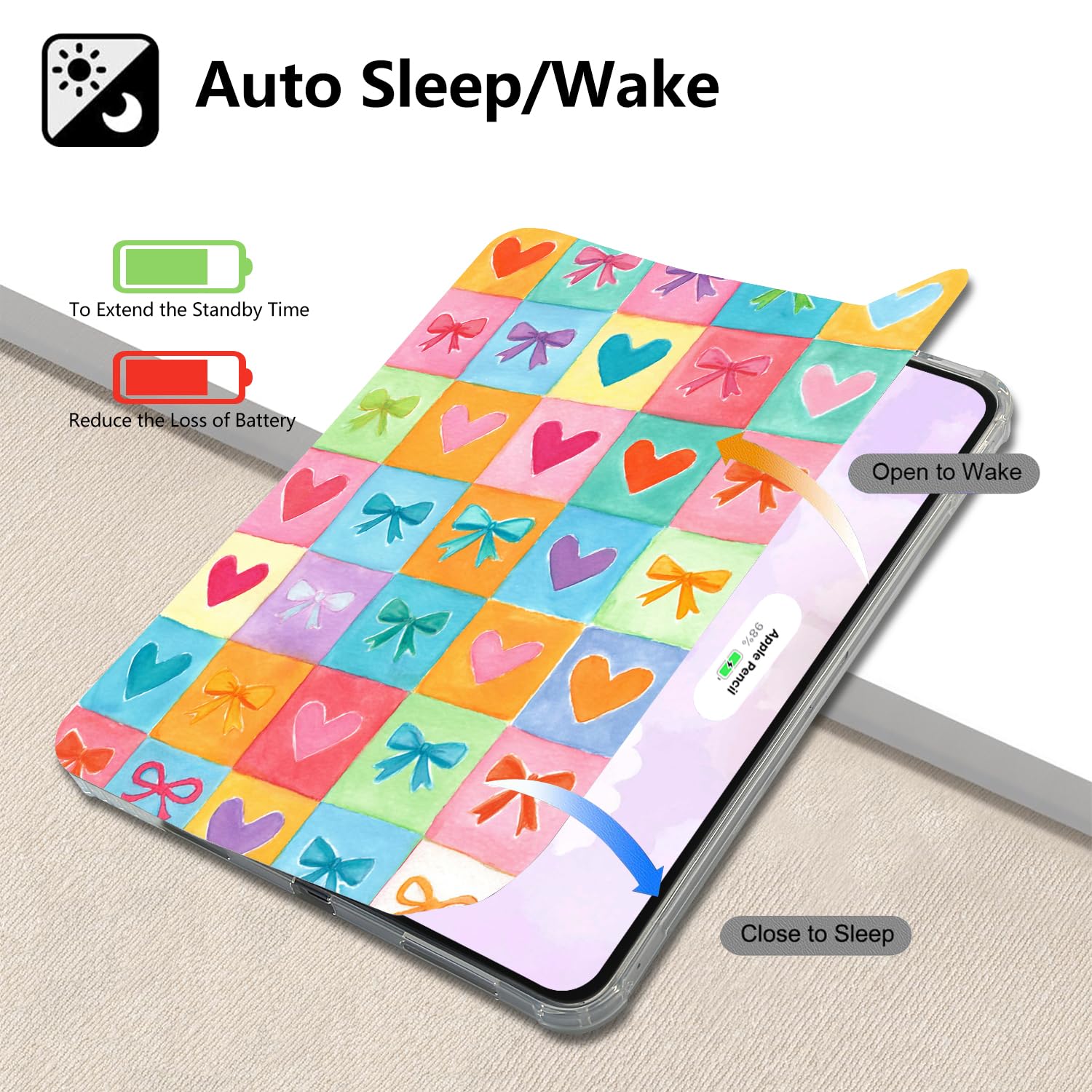 Joli motif de grille pour iPad (A16) 11e génération, étui 11" 2025/10e génération 10,9" 2022, mise en veille/réveil automatique en TPU avec porte-crayon
