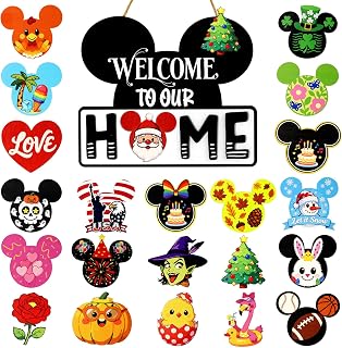 Sofeavo Mouse Home Decor: Interchangeable Seasonal Welcome Sign with 22 Holiday Pieces - Farmhouse All-Seasons Front Door Porch Decor