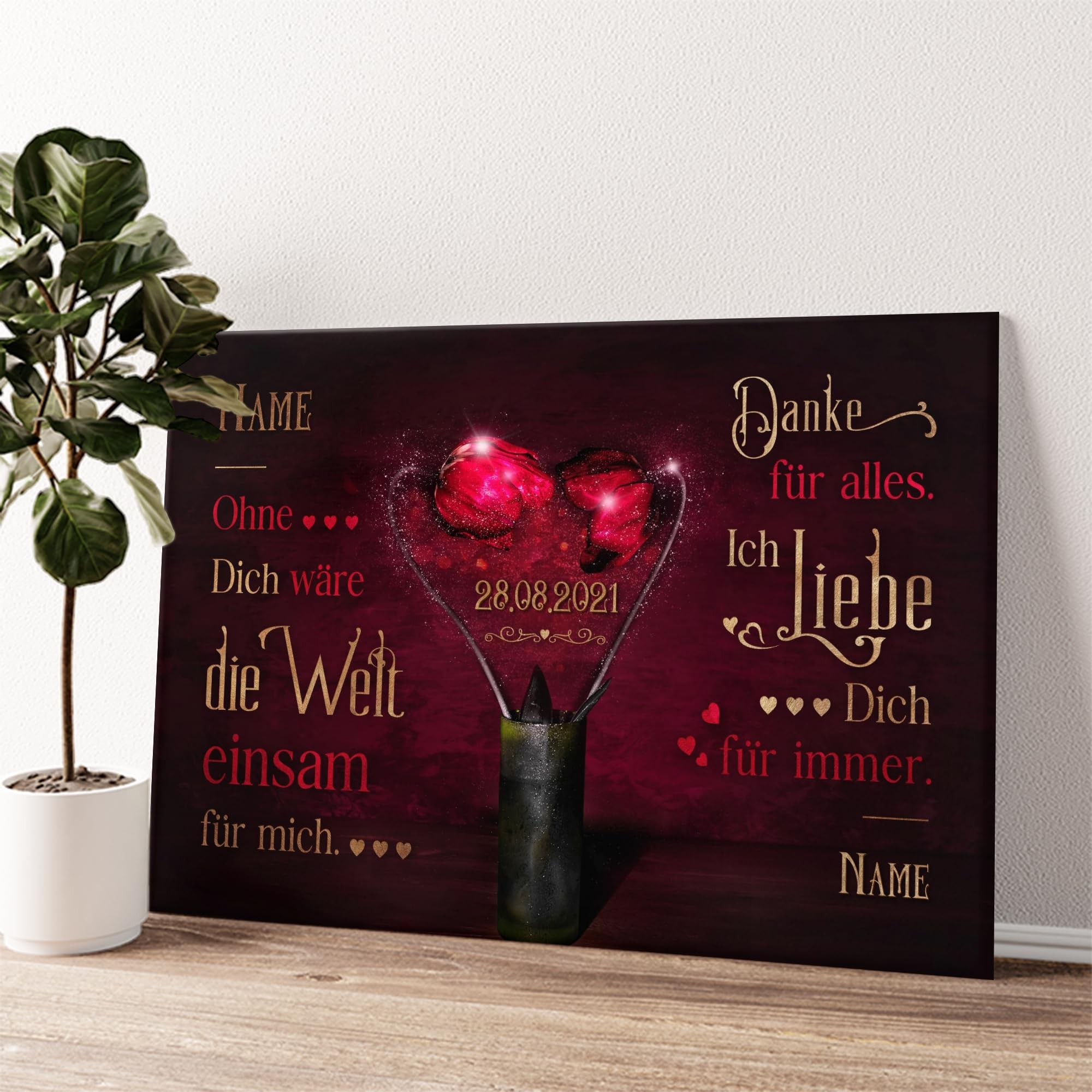 Liebesleinwand | Leinwand mit Namen und Datum | Wandbild gestalten, Jahrestag Geschenk für Frauen und Männer | Blüte an Blüte