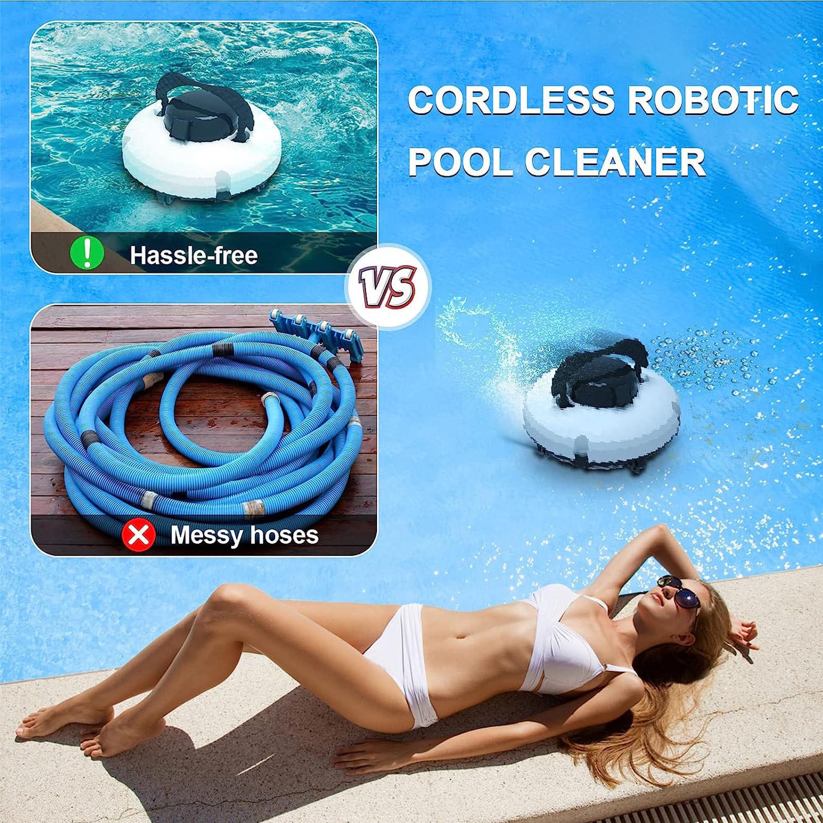 Robot nettoyeur automatique de piscine – Aspirateur sous-marin sans fil rechargeable pour un nettoyage et une aspiration sans effort des piscines