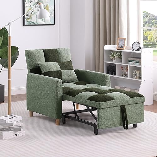 Jugooly Silla cama 3 en 1 para sala de estar, silla convertible extraíble con respaldo ajustable, sofá cama multifuncional para sala de estar (verde)
