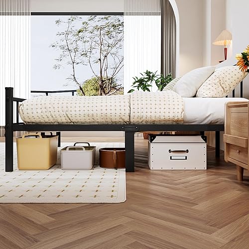 Miniatura 6 de zizin Estructura de Cama de Metal Tamaño Queen con Cabecera y Pie de Cama, Plataforma de Metal de 14 Pulgadas de Altura, Base para Colchón con