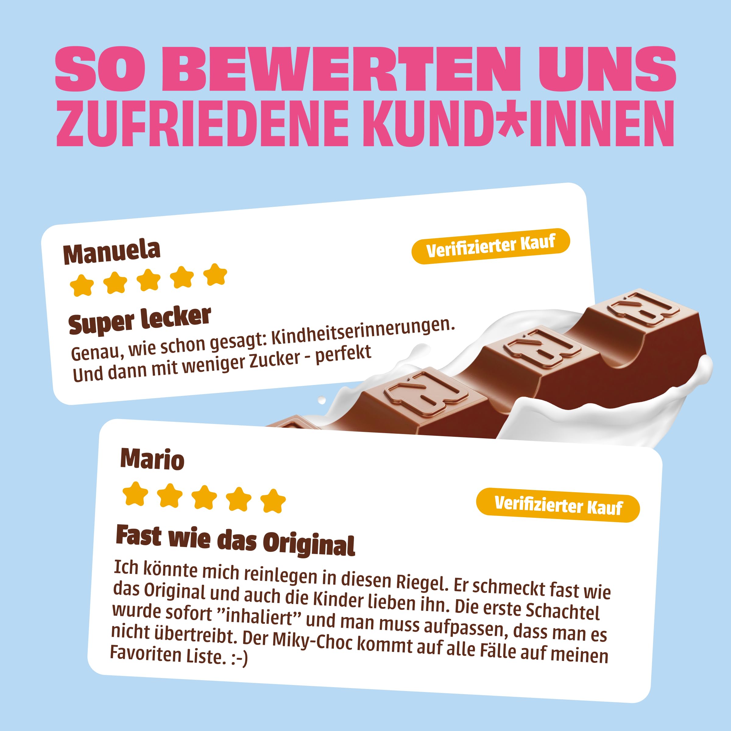 NEOH Milky Choc Riegel, Milchschokoladenriegel ohne Zuckerzusatz mit cremiger Milchfüllung, ballaststoffreicher Snack, 56 kcal pro Riegel, für Low-Carb-Ernährung geeignet, vegetarisch, 20er-Pack