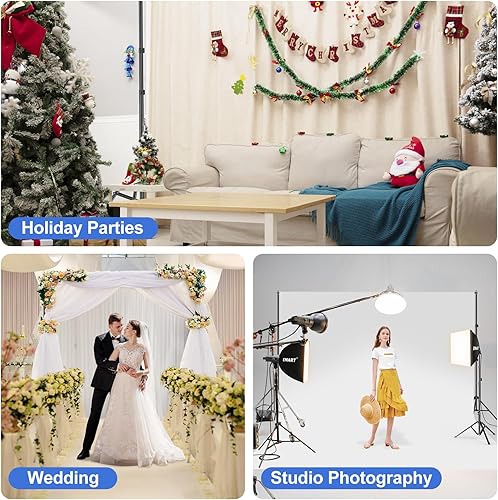 Vista 24 de EMART Soporte de fondo ajustable de 10 x 7 pies de ancho x alto, kit de soporte de fondo ajustable con 2 barras transversales, 8 abrazaderas, 2