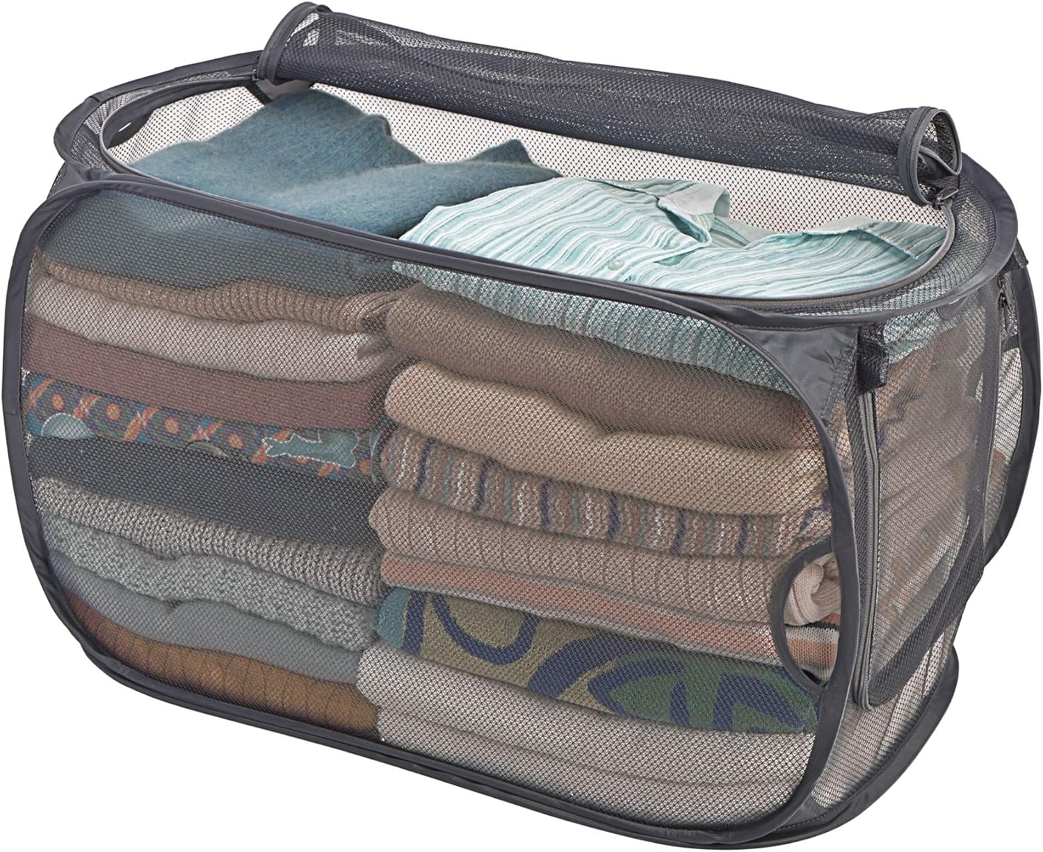 Smart Design Mesh PopUp Flip Laundry Hamper w/Easy Carry