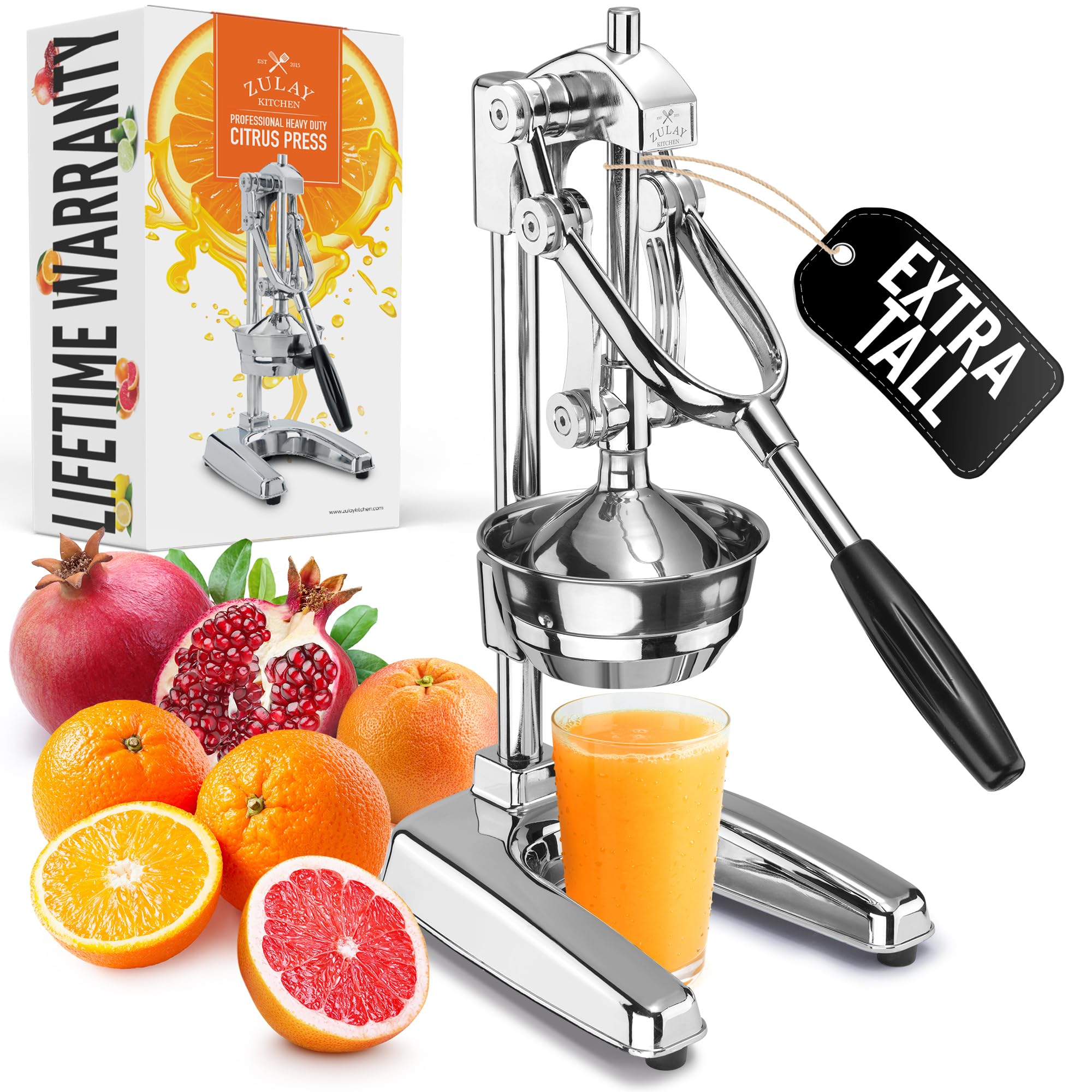 Zulay Kitchen Exprimidor profesional de cítricos – Prensa manual de cítricos con acabado cromado y exprimidor de naranja – Exprimidor de limón de metal – Exprimidor manual de naranja extra alto y