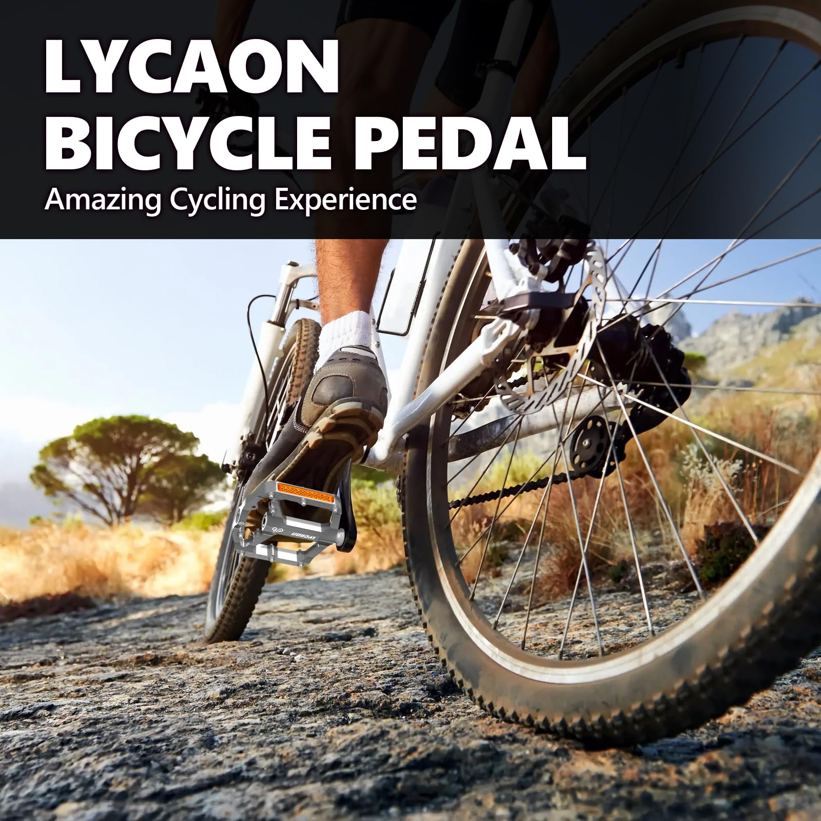 LYCAON Pedały rowerowe – rower wyścigowy/górski MTB pedały, 3 łożyska CNC, stop aluminium, antypoślizgowe wrzeciono CR-MO, pedały rowerowe 9/16", BMX Road Bike, antypoślizgowe, płaskie pedały