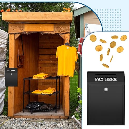 Miniatura 5 de Caja de dinero segura para recolección de dinero, caja de donación de metal con cerradura para montaje en pared, buzón de correo preperforado,