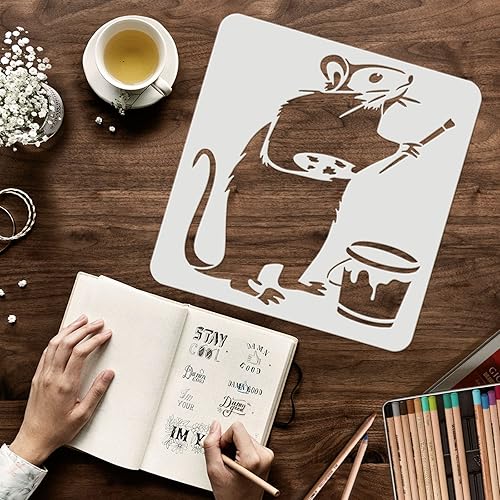 Miniatura 10 de FINGERINSPIRE Banksy - Plantilla de rata paraguda de 11.7 x 8.3 pulgadas, plantilla de plástico para pintar sobre madera, piso, pared y azulejos