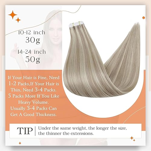 Miniatura 4 de Full Shine - Extensiones de cabello humano real con cinta adhesiva y trama de piel sin costuras, 18 con reflejos 613 (rubio), 18pulgadas, 1.76oz,