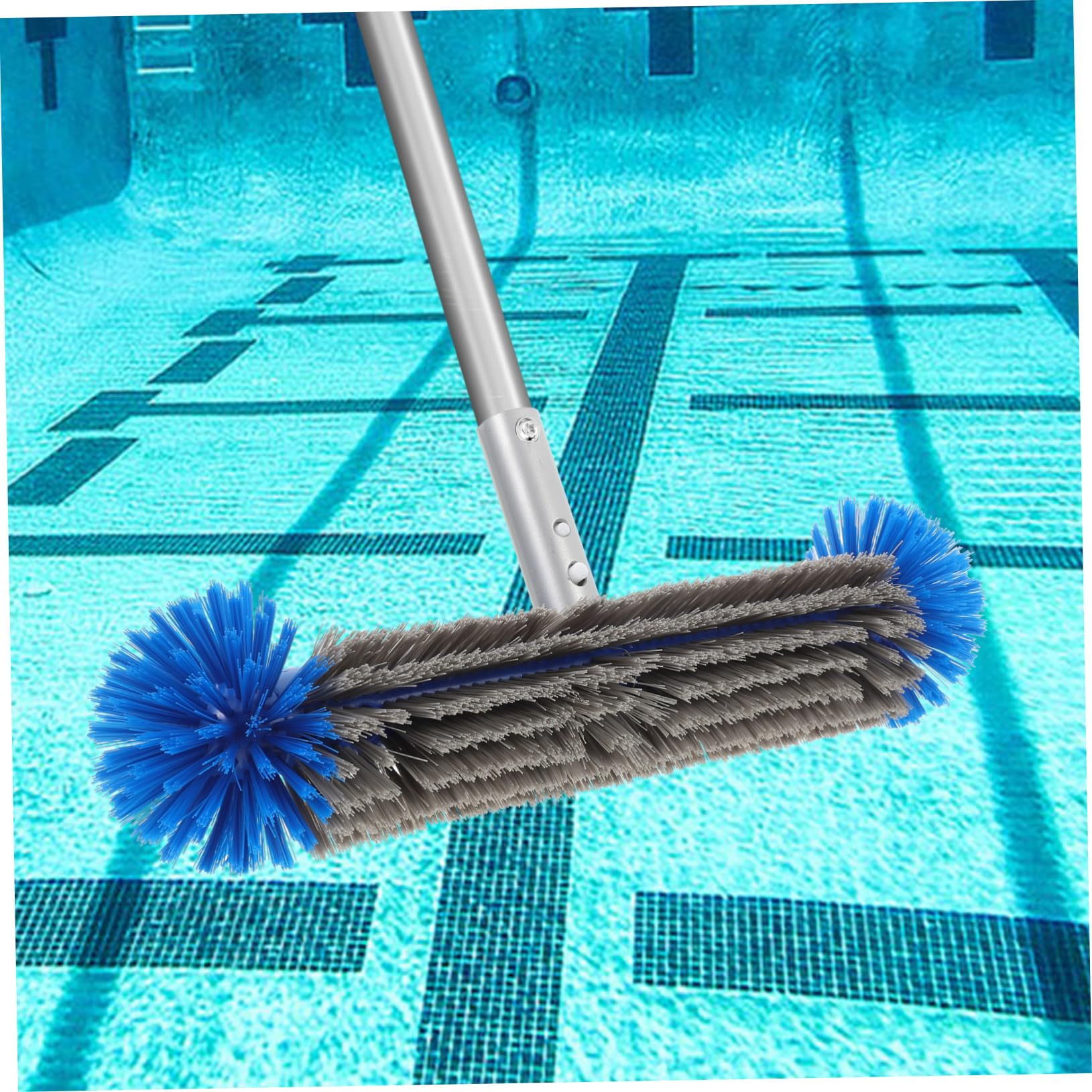 Mikikit Cepillo para Piscina Suelo con Mango Ergonómico y Material Nylon Aluminio, Adecuado para Limpiar Paredes de Piscina y Mantenimiento Fácil